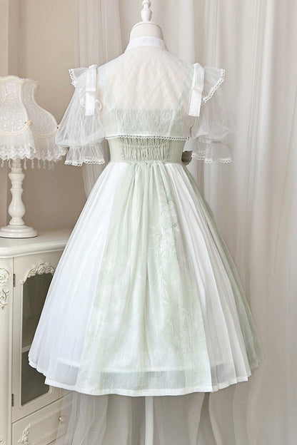 Sleeveless Lily Embroidery Cute Lolita JSK Dress in Mint Green