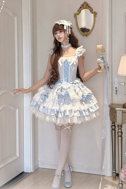 Honey Sweet Tart Jacquard Ruffle Square Collar Lolita JSK Dress