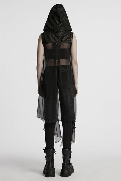 No-Sleeve Hooded Mesh Punk Harness Waistcoat