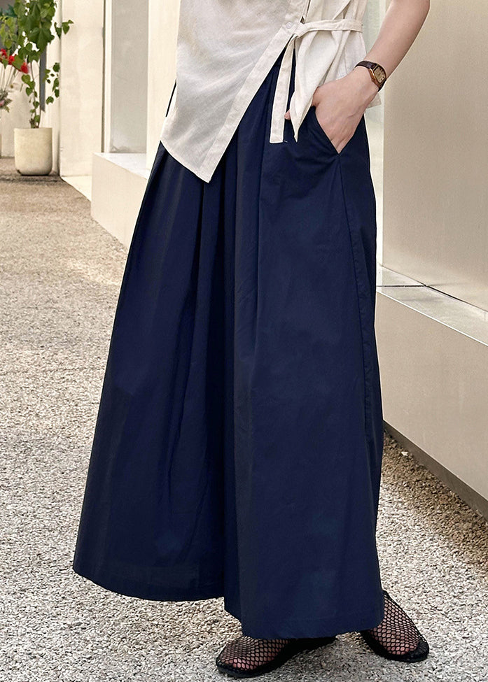 Neue Marineblaue Baumwoll-Crop-Hose mit Taschen und elastischer Taille für den Sommer AF1077 