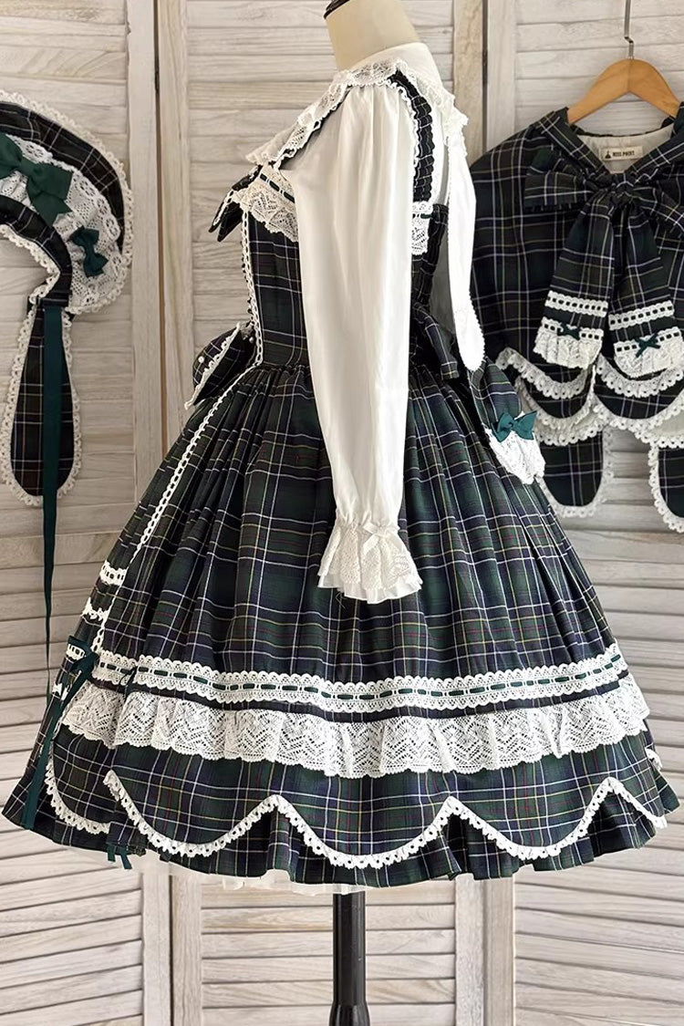 Emerald Gingham Petal Bunny Printed Ruffled Bow Sweet JSK