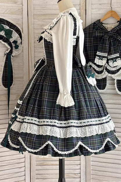 Emerald Gingham Petal Bunny Printed Ruffled Bow Sweet JSK