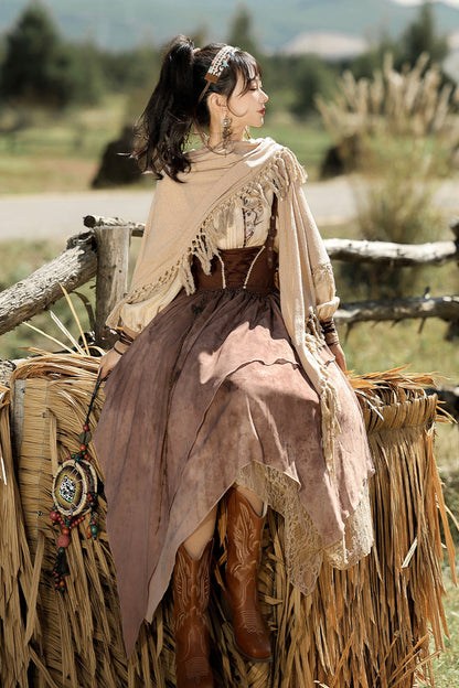 Sunset Sand Print Asymmetrical Vintage Lolita Outfit Set