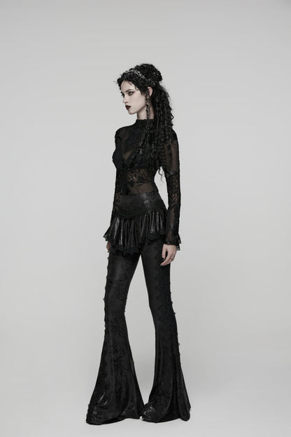 Slim Faux Two-Piece Flared Pants with Lace Accents