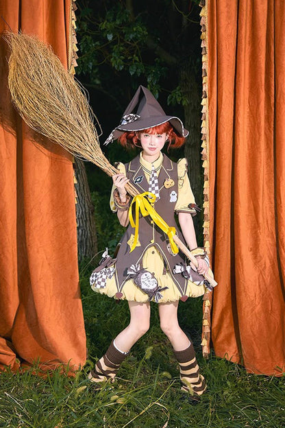 Witch and Paradise Halloween Lolita Dress Set with Ruffle Bow - Short Sleeves