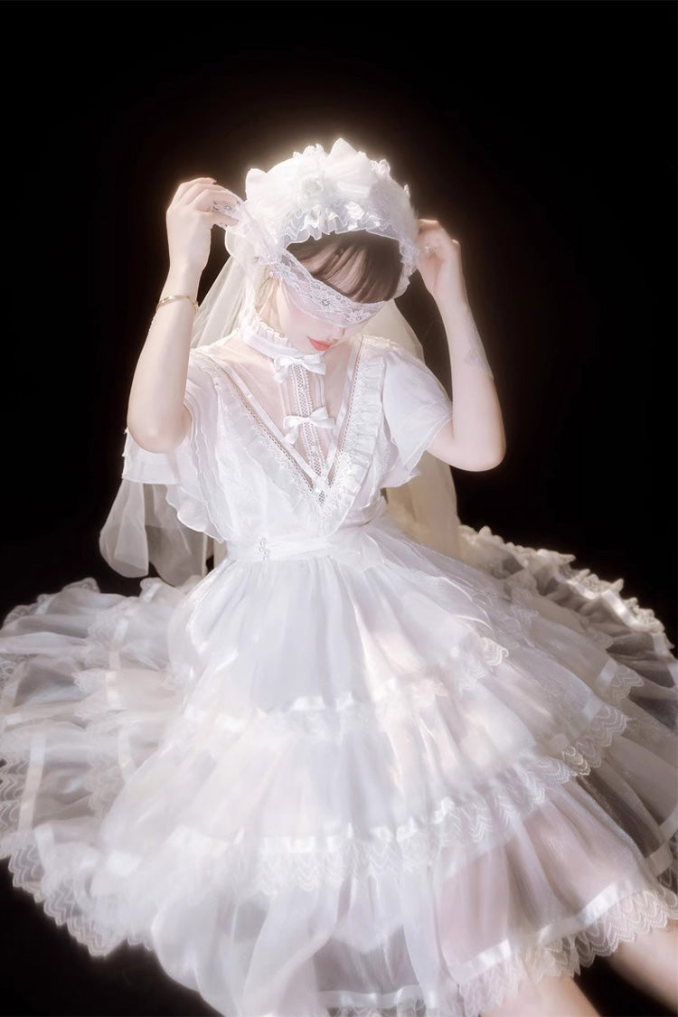 Ivory Castle Night Ruffled High-Waist Gothic Lolita Layered Dress