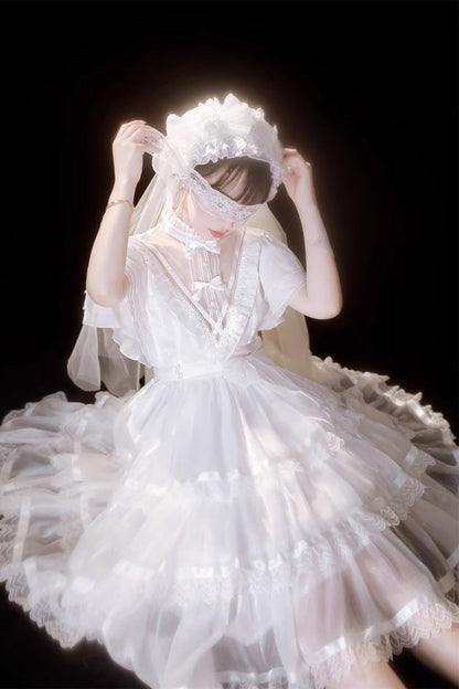 Ivory Castle Night Ruffled High-Waist Gothic Lolita Layered Dress