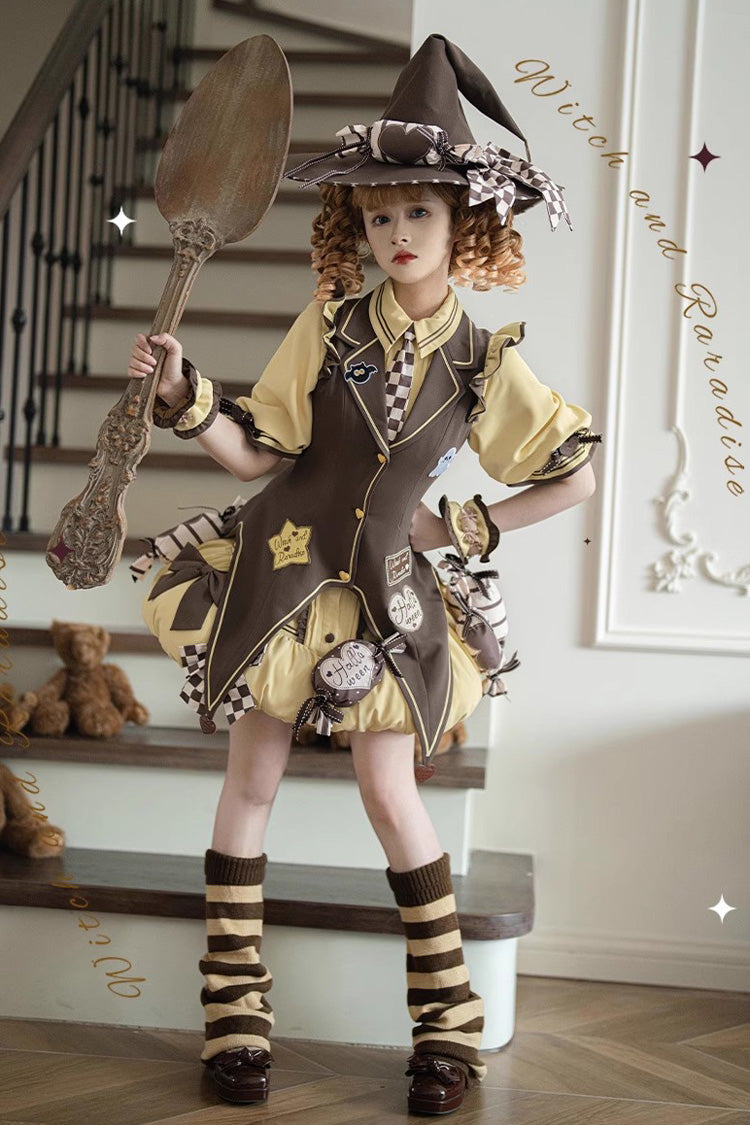 Witch and Paradise Halloween Lolita Dress Set with Ruffle Bow - Short Sleeves
