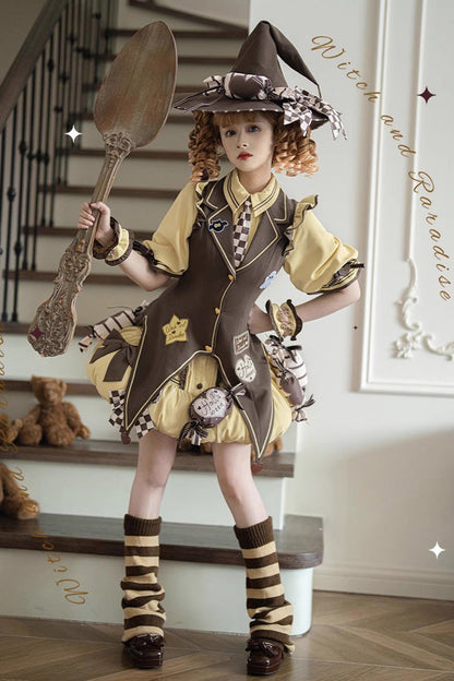Witch and Paradise Halloween Lolita Dress Set with Ruffle Bow - Short Sleeves