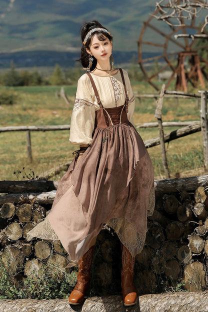 Sunset Sand Print Asymmetrical Vintage Lolita Outfit Set