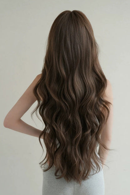 Fluffy Extra Long Loose Wave Sweet Lolita Wig with Full Bangs in Morandi Tea Brown