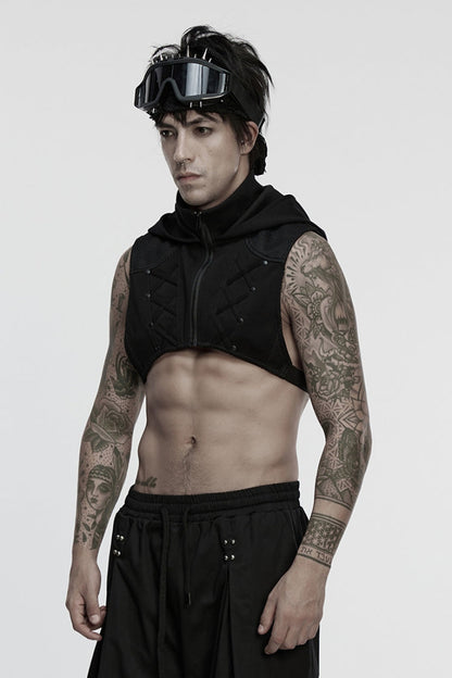 Hooded Punk Vest with Front Zip for Men