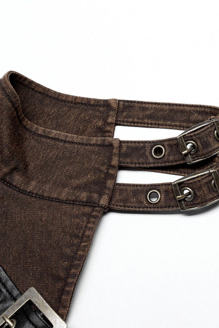 Steampunk Single-Arm Jacket with Rivet Buckle and Stand Collar in Two Tones - IndustrialChic