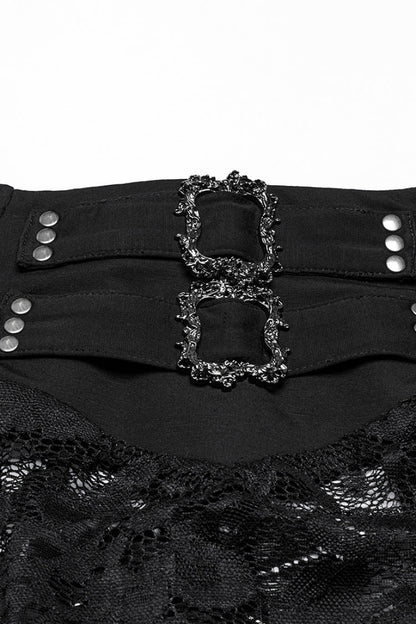 Women's Gothic Skirt with Embroidery, Split Lace and Studded Chain