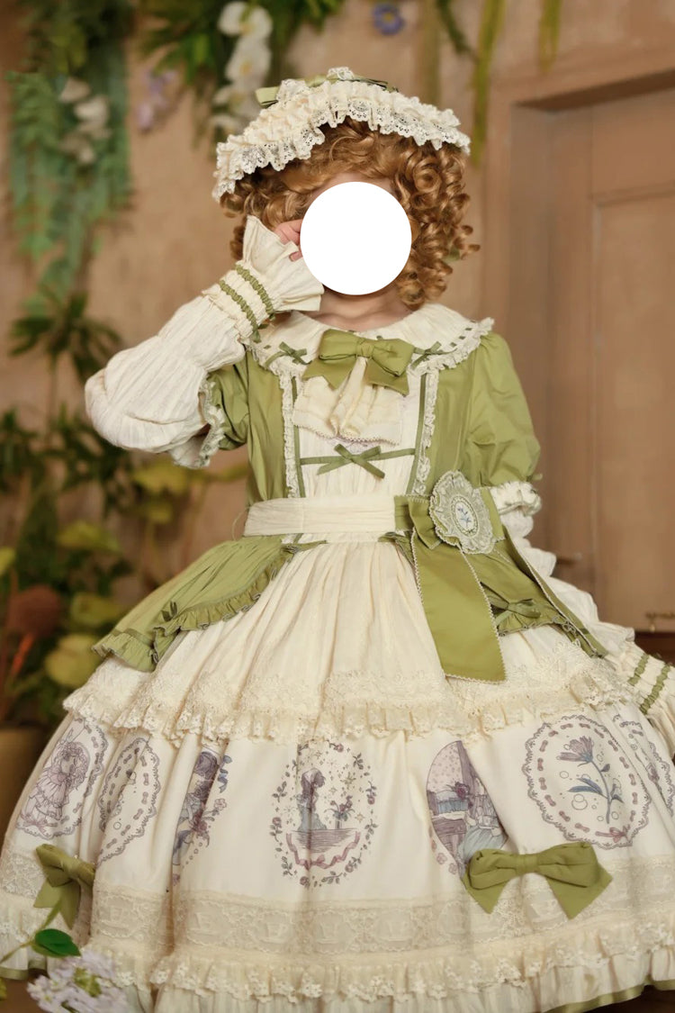 Emerald Ida's Flowers Short-Sleeve Ruffled Bowknot Sweet Dress