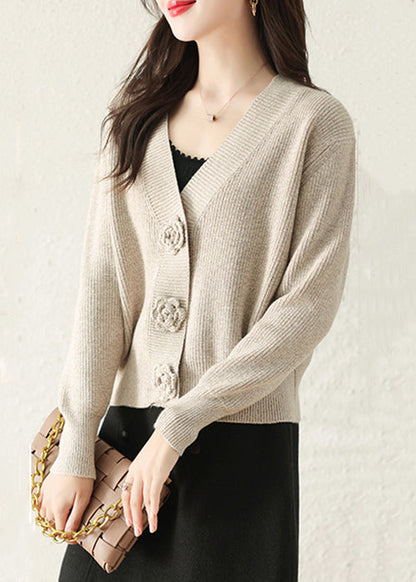 Stylish Apricot V Neck Button Knit Cardigans Fall QC029