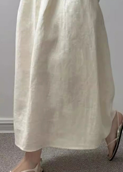 Cotton Beige Solid Pockets High Skirts Summer Waist New