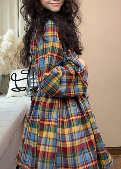 Tie Woolen Dress New Waist Shirts Plaid Wrinkled Spring