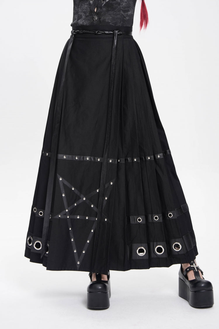Women's Punk Skirt with Eyelets, Rivets and Pentacle Horse-Face Motif