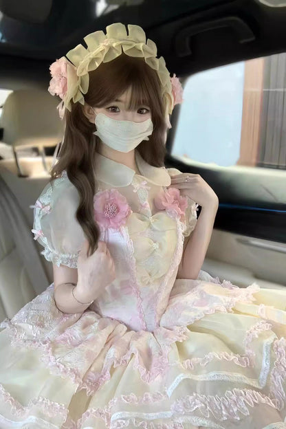 Blush Ruffle Bow Lace Princess Dress with Elegant Hanayome Details - Jasmine Rain