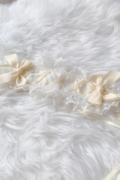 Cool Angel Sweet Lolita Dress with Bowknot, Ruffles & Short Lace Sleeves, Cream
