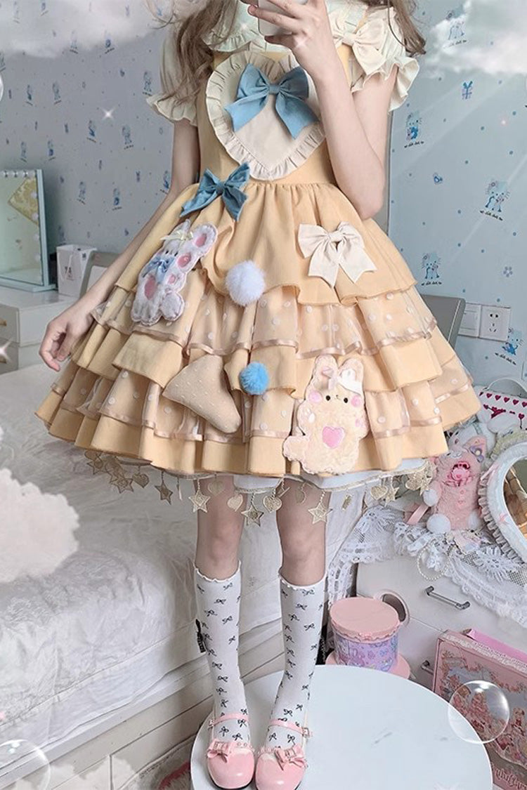 Bear Cheese Multi-Layer Print Ruffle Bow Sweet Lolita Dress