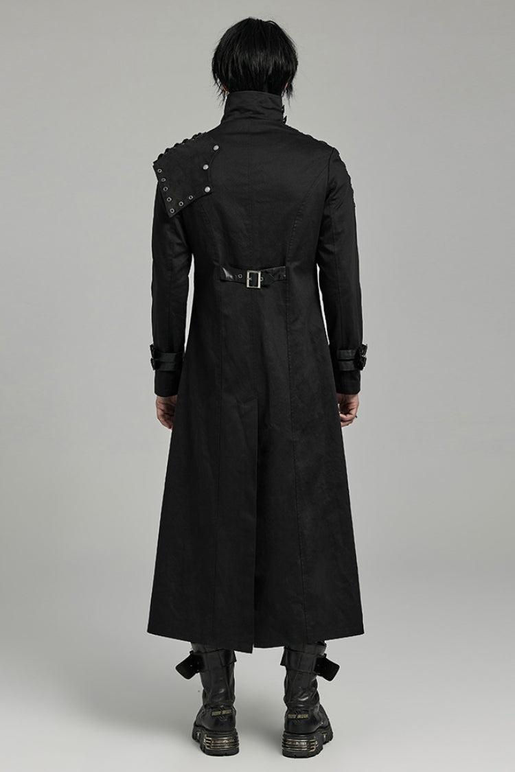 Men's Black Gothic Coat, Slim Fit with Detachable Shoulder Pads and High Collar