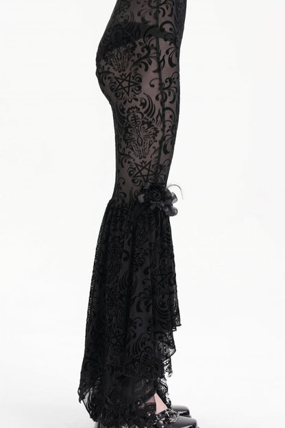 Tasseled Sheer Mesh Lace Embroidered Gothic Pants for Women