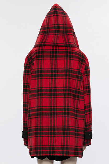 Crimson & Charcoal Tartan Hooded Punk Campus Jacket