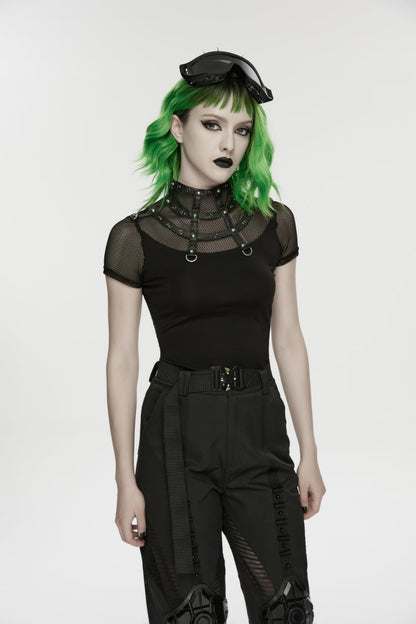 Punk T-Shirt with Rivets and Eyelets for Women