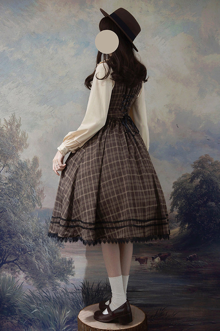 Poem of Greina High Waisted V Collar Lolita JSK Dress - Elegant Print