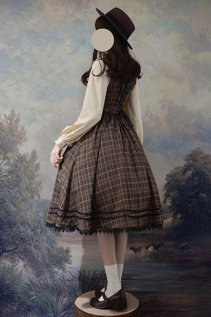 Poem of Greina High Waisted V Collar Lolita JSK Dress - Elegant Print