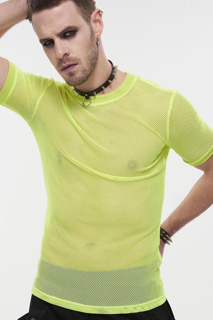 Gothic Crew Neck Diamond Mesh Stretch Short Sleeve Men's Tee