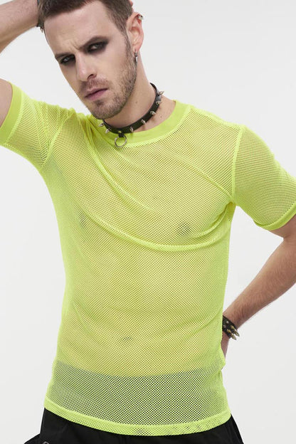 Gothic Crew Neck Diamond Mesh Stretch Short Sleeve Men's Tee