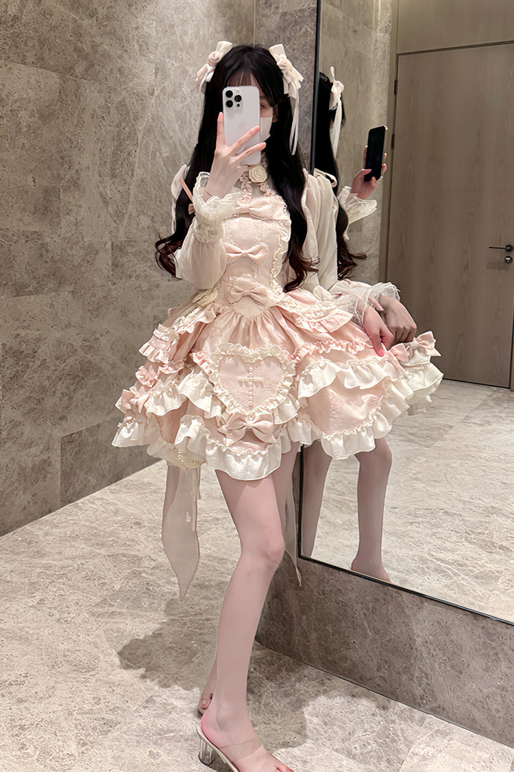 Blush Halter Sleeveless Embroidered Ruffle Ballerina JSK Set - Heart of Butterfly
