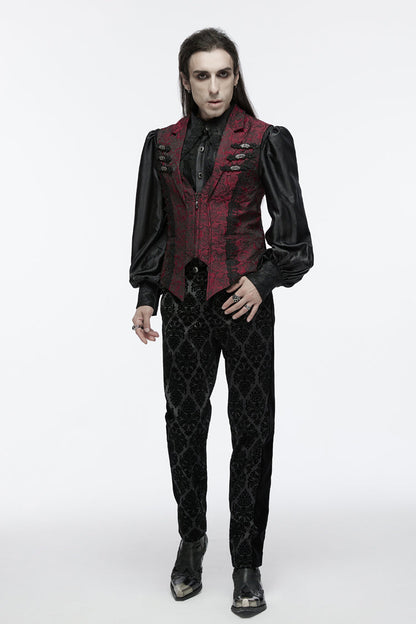 Crimson Gothic Waistcoat with Jacquard Weave and Zip Closure