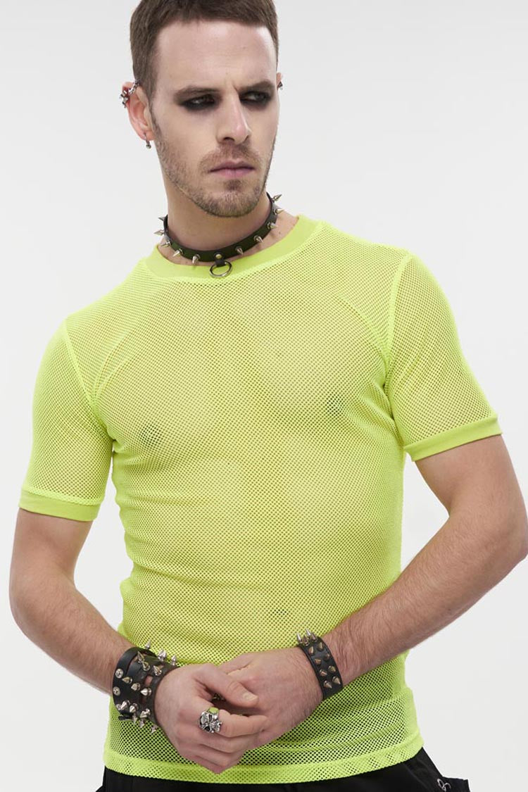 Gothic Crew Neck Diamond Mesh Stretch Short Sleeve Men's Tee