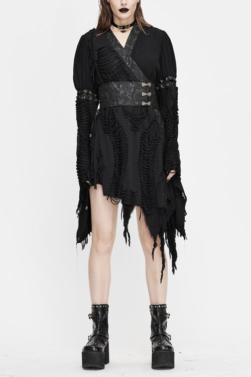 Raven Mesh Wrap Dress with Belted Waist