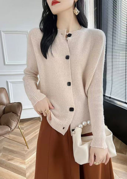 Cardigans en tricot de coton à boutons et col rond rose fin Automne QP046 