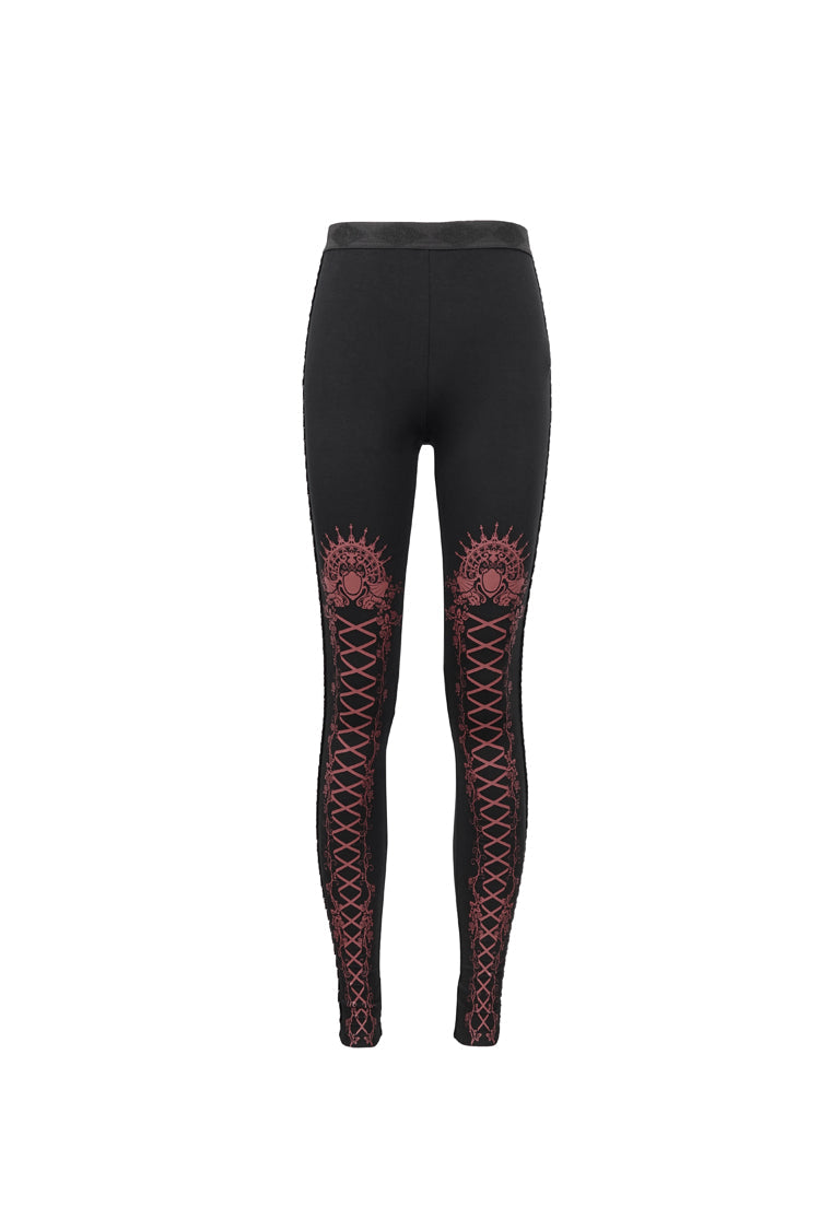Crimson & Charcoal Printed Tie-Strap Adjustable Goth Leggings