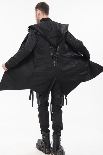 Windproof Hooded Casual Coat with Back Strap Detailing
