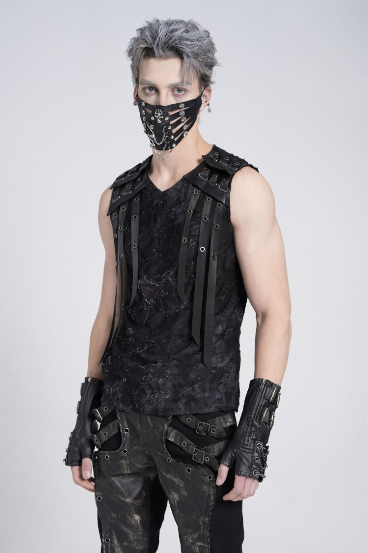 No-Sleeve Eyelet Strap Distressed Gothic Waistcoat