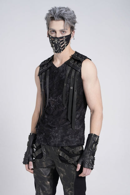 No-Sleeve Eyelet Strap Distressed Gothic Waistcoat
