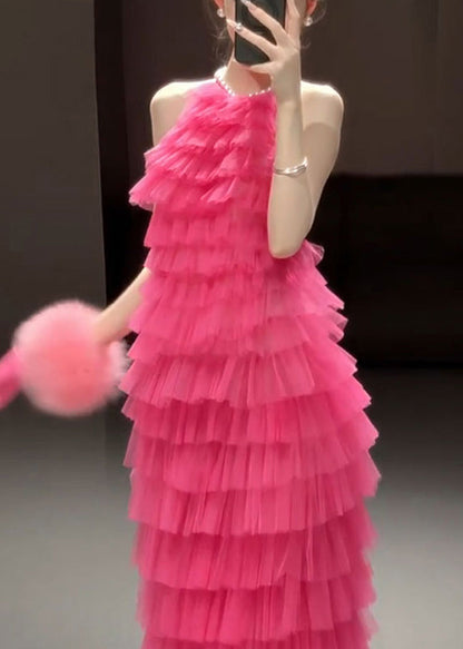 Backless Dresses Beautiful Rose Solid Pleated Sleeveless