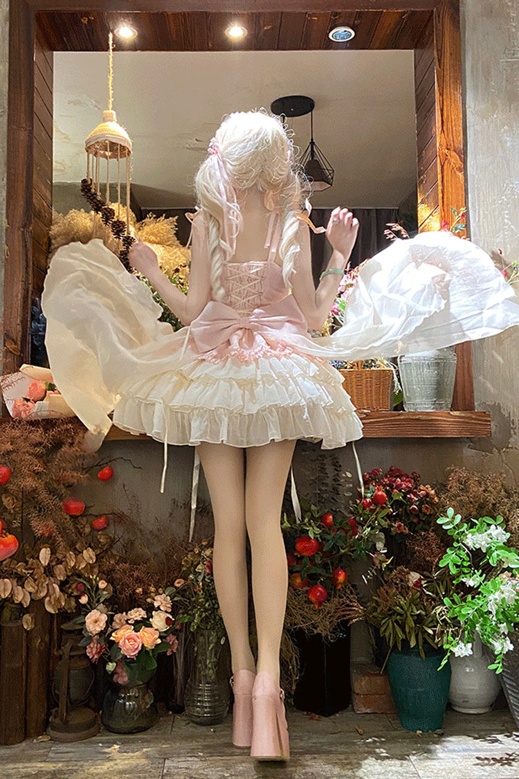 Blush Sleeveless Ruffled Bow Lace Ballet JSK with Layers
