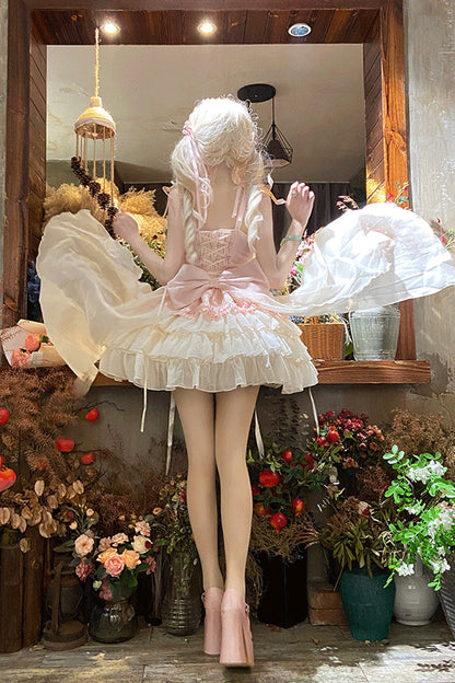 Blush Sleeveless Ruffled Bow Lace Ballet JSK with Layers