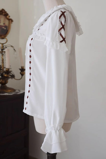 Ivory Lace-Trimmed Doll Collar Long-Sleeve Lolita Top