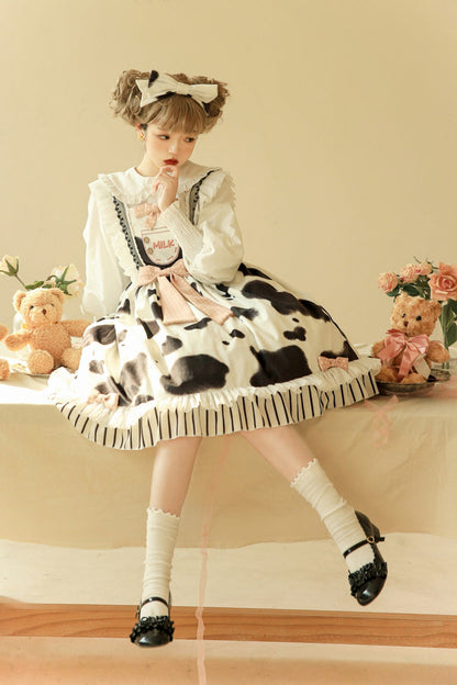 Cow Print Ruffled Bow Lolita JSK in Multiple Colors