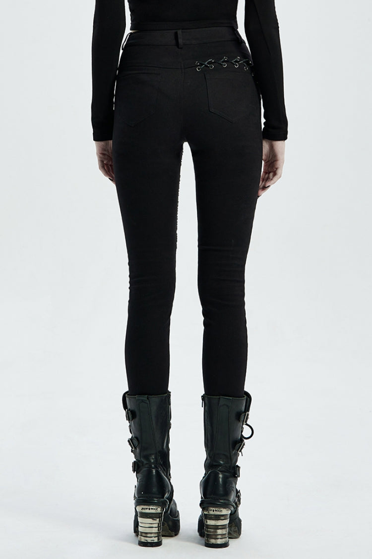 Lace-Up Stitching Drawstring Steampunk Skinny Jeans for Women - Two Shades