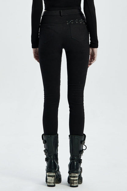 Lace-Up Stitching Drawstring Steampunk Skinny Jeans for Women - Two Shades